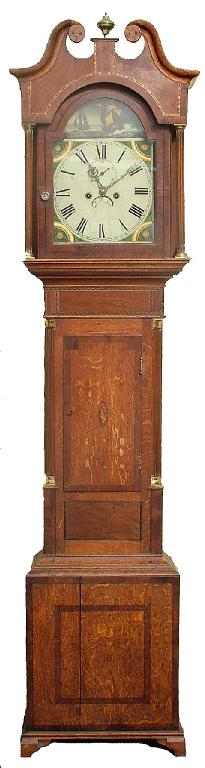 Appraisal: Oak and mahogany crossbanded eight day longcase clock the painted