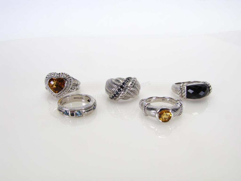 Appraisal: Five Judith Ripka sterling silver rings featuring a heart shaped