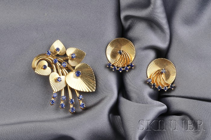 Appraisal: kt Gold and Sapphire Suite Tiffany Co the brooch with