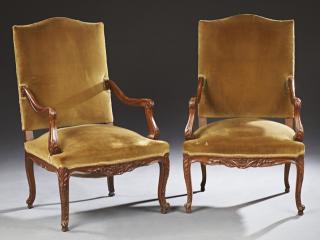 Appraisal: Pair of Carved Beech Louis XV Style Fauteuils ear Pair