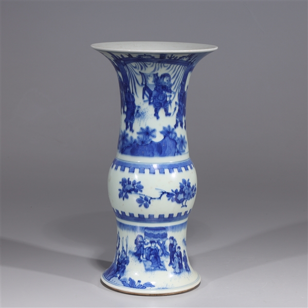 Appraisal: Chinese blue and white porcelain vase with warrior scenes bulbous