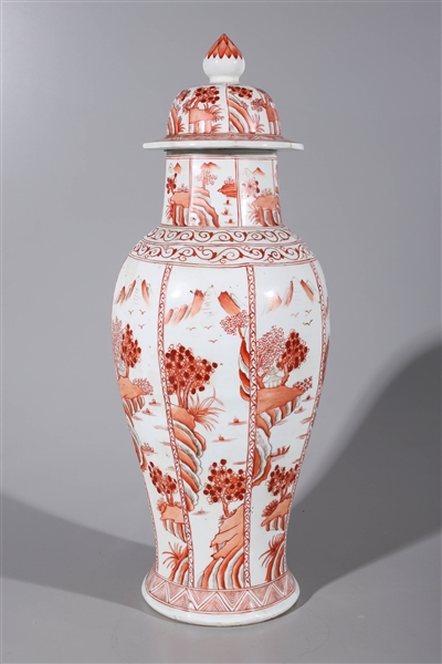 Appraisal: Chinese porcelain red and white covered vase with river scene