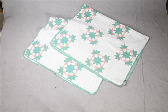 Appraisal: PAIR OF PIECED QUILTS Both with pink and green leaves