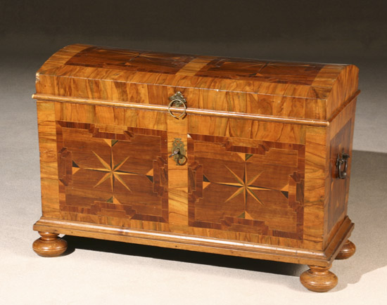 Appraisal: German Baroque Style Parquetry Figured Walnut Dome-Top Coffer th Century