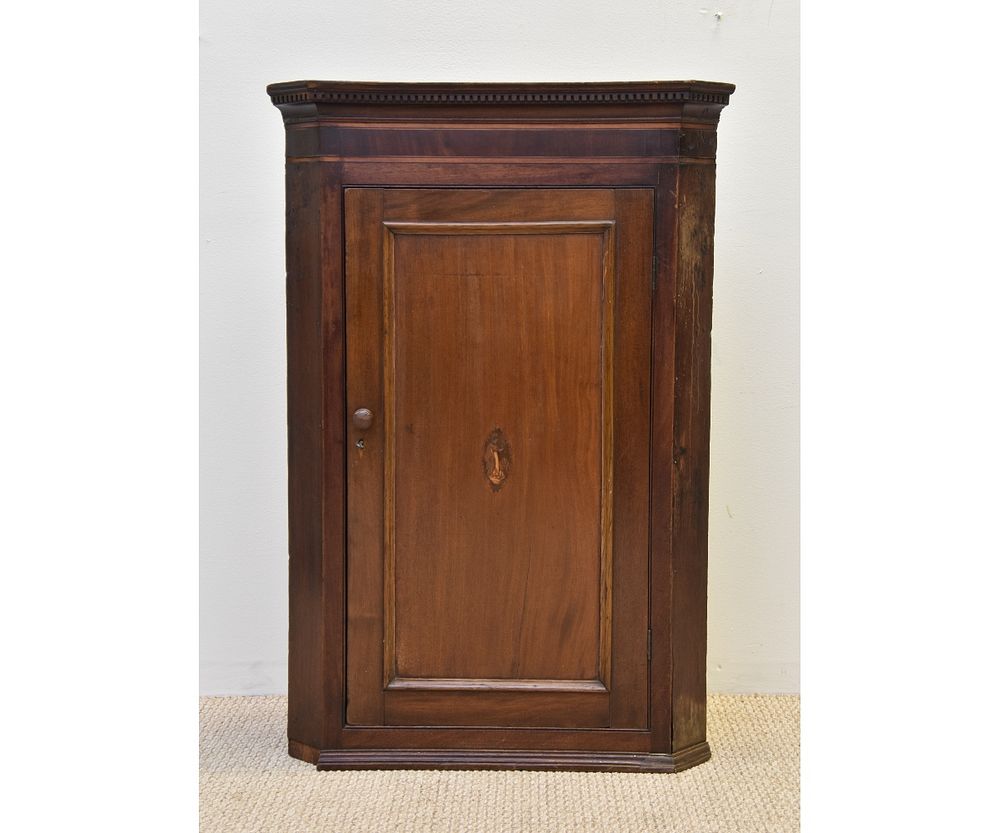 Appraisal: Georgian Hanging Corner Cabinet Georgian mahogany hanging corner cabinet early