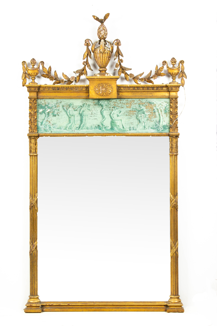 Appraisal: A NEOCLASSICAL EGLOMISE GILTWOOD AND GESSO MIRROR LATE TH EARLY