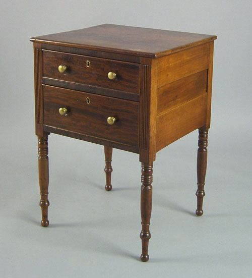 Appraisal: Pennsylvania Sheraton cherry and mahogany work stand ca with drawers