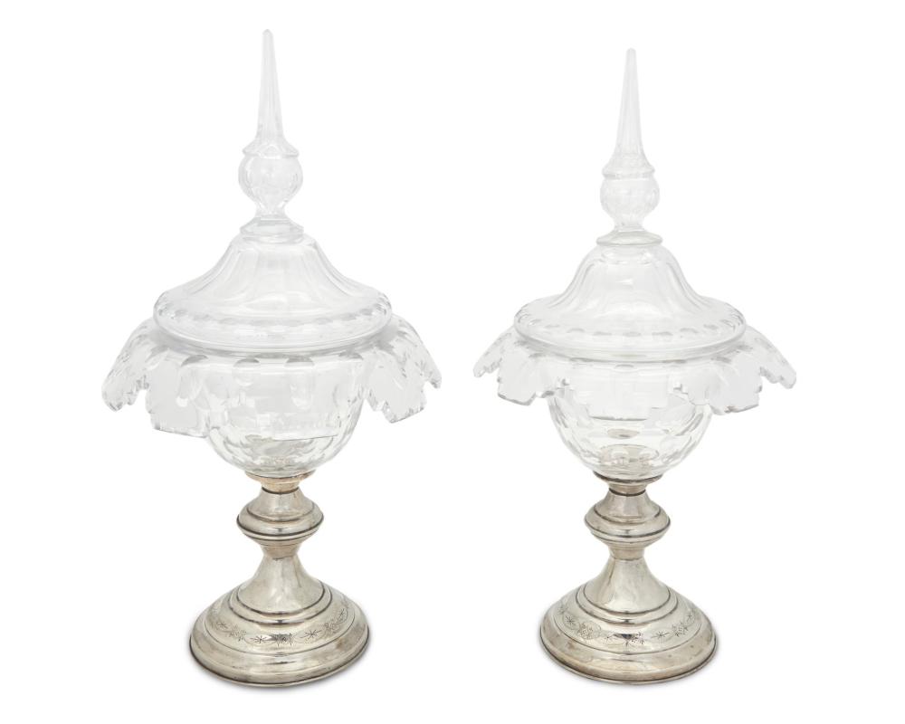 Appraisal: A near-pair of Continental cut glass and silver candy dishes