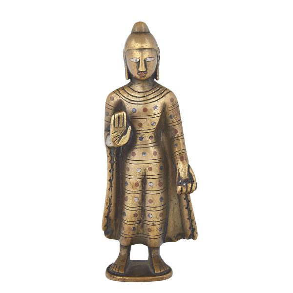 Appraisal: Small Standing Bronze and Silver Inlay Figure of Buddha North