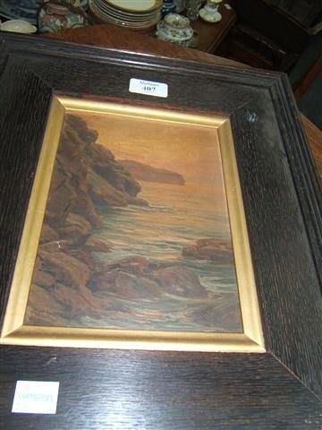 Appraisal: A decorative oil painting of a shore scene indistinctly signed