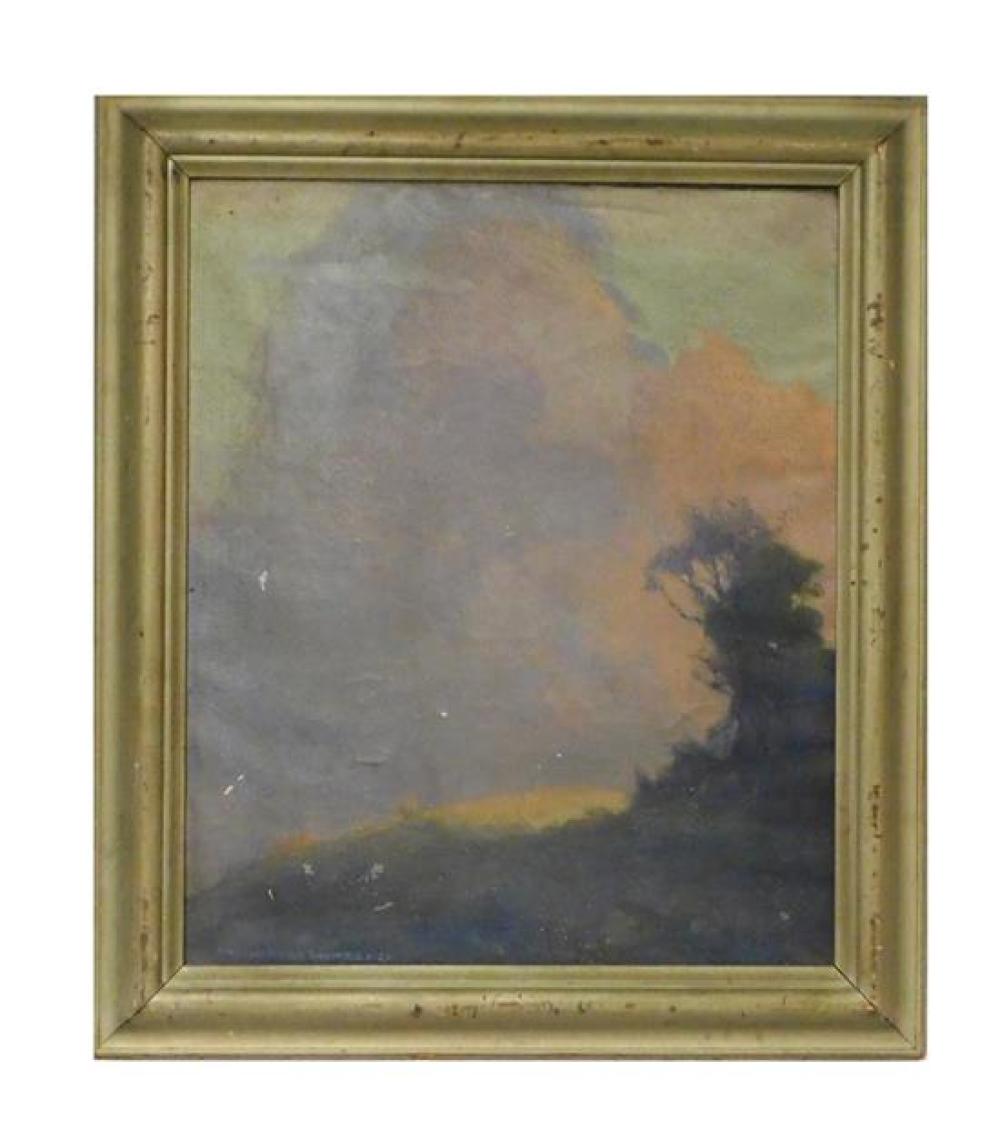 Appraisal: Oil on canvas depicts a dark landscape scene inscribed verso