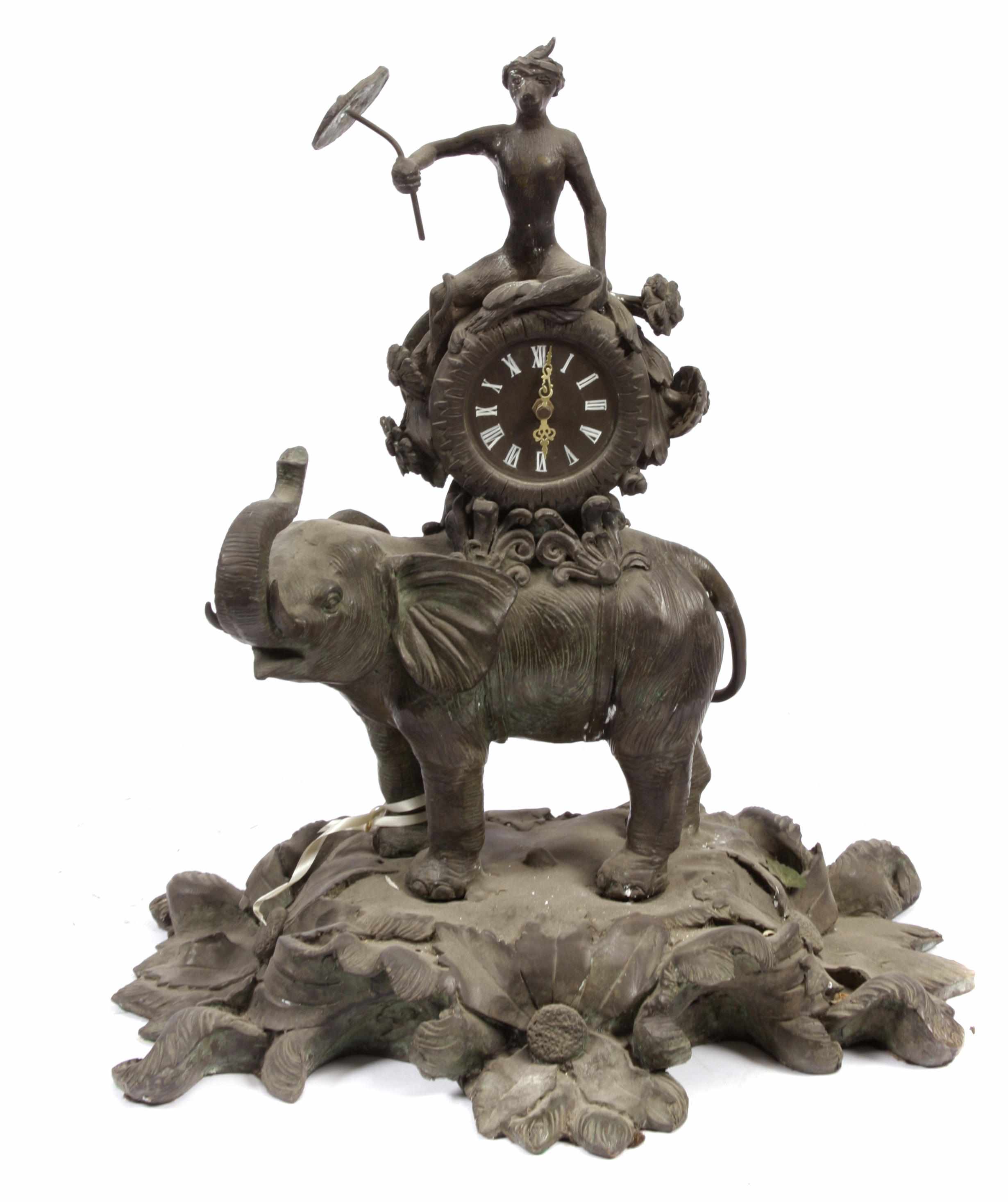 Appraisal: A patinated bronze elephant form clock height in width in