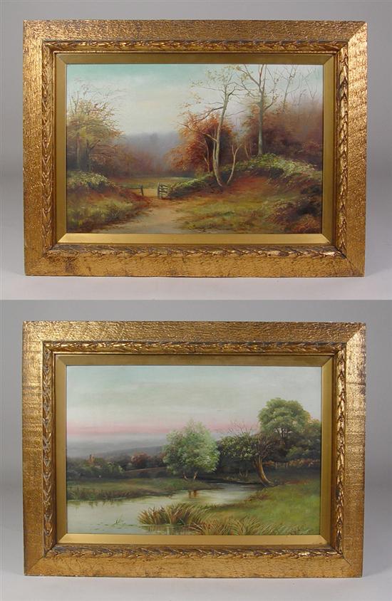 Appraisal: Pair of English Oil on Canvas Landscapes One of autumn