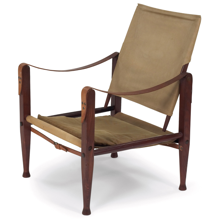 Appraisal: Kaare Klint Safari chair by Rud Rasmussens Denmark ash frame