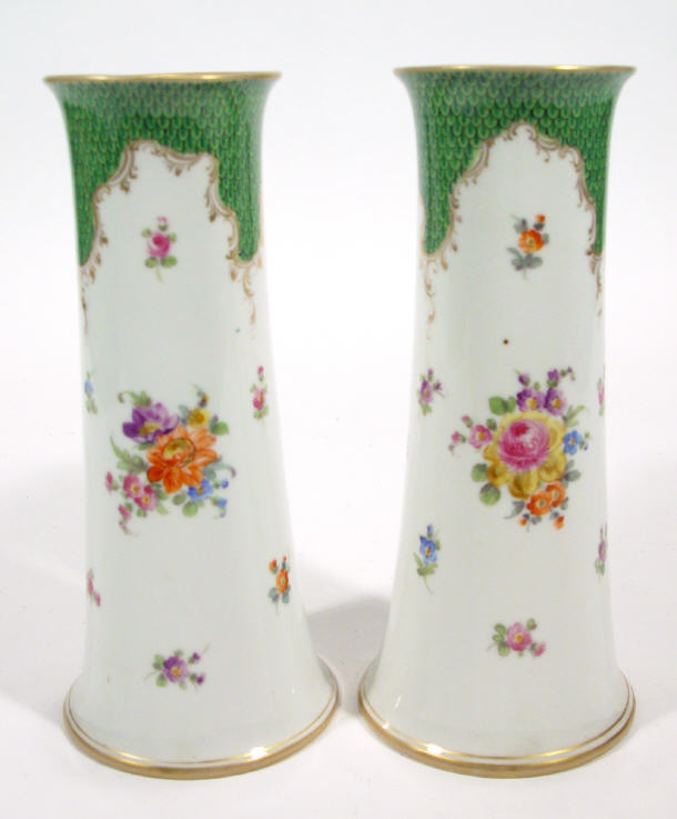 Appraisal: Pair of tapering Dresden porcelain vases hand painted with sprigs