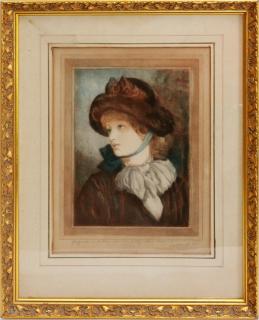 Appraisal: MEZZOTINT PORTRAIT CIRCA H W ' Hand colored Pencil signed