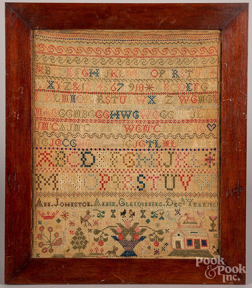 Appraisal: Wool on linen sampler dated Wool on linen sampler dated