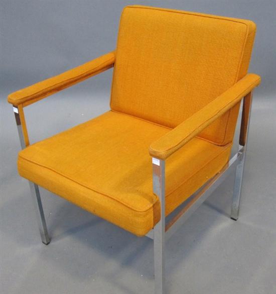 Appraisal: ARM CHAIR A modern design chrome and orange upholstered open