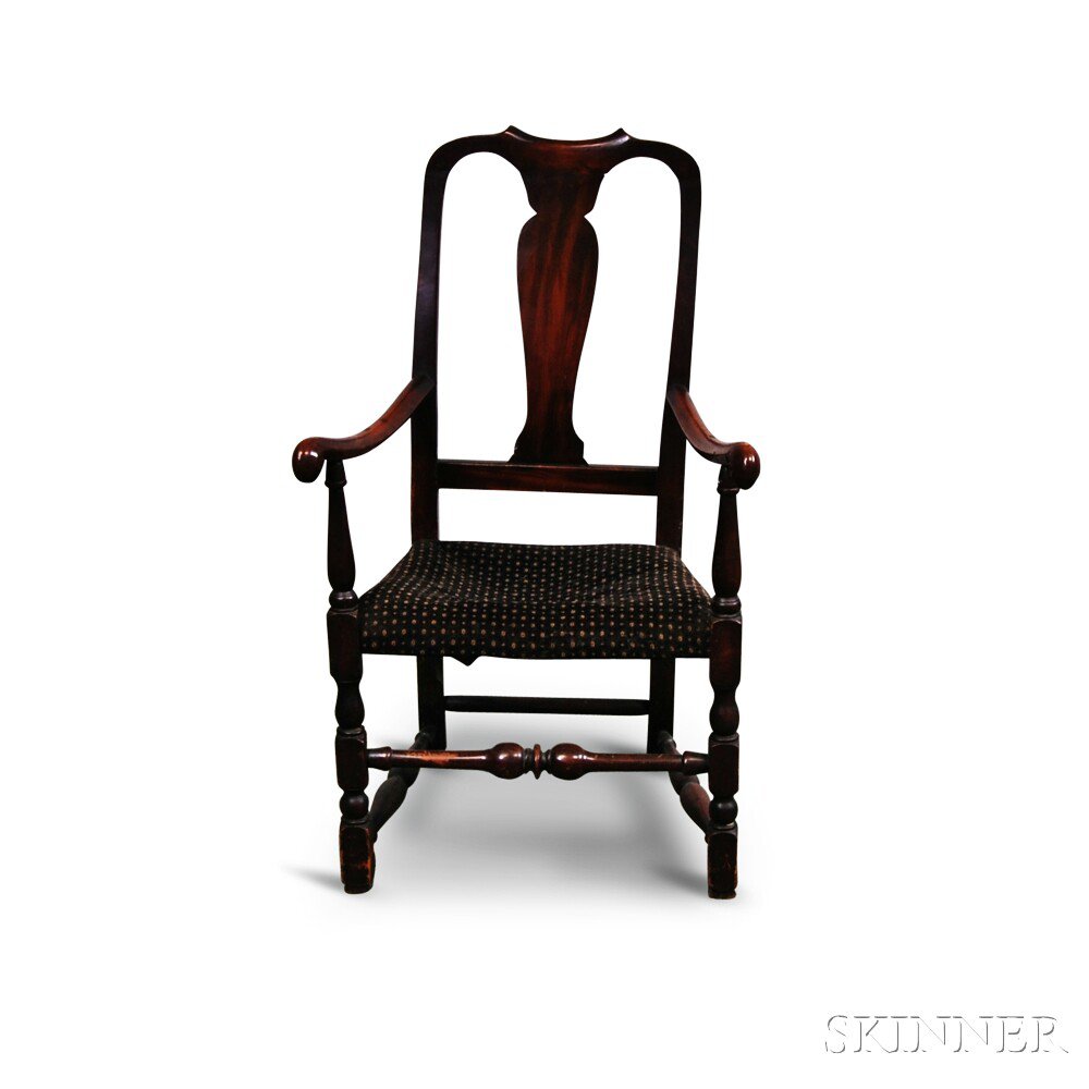 Appraisal: Queen Anne Stained Maple Armchair New England th century the