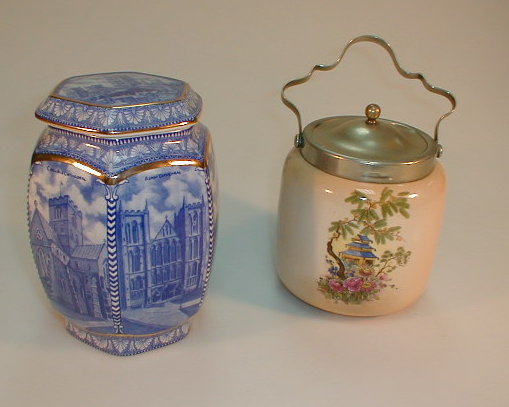 Appraisal: A Ringtons tea caddy and a biscuit jar