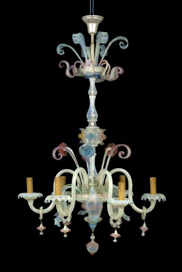 Appraisal: Large Murano White Opalescent Glass Six-Light Chandelier second quarter th