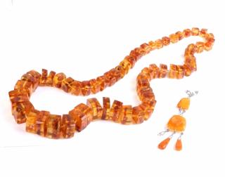 Appraisal: Baltic Amber Necklace and Pendant Baltic square beaded necklace with