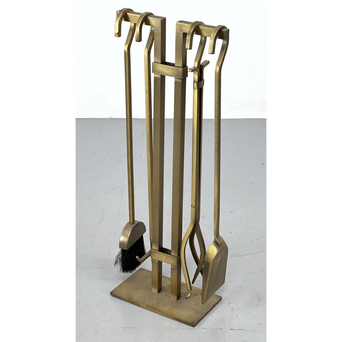 Appraisal: PILGRIM Brass Fireplace Tool Set Stand with Shepherds Hook Handle