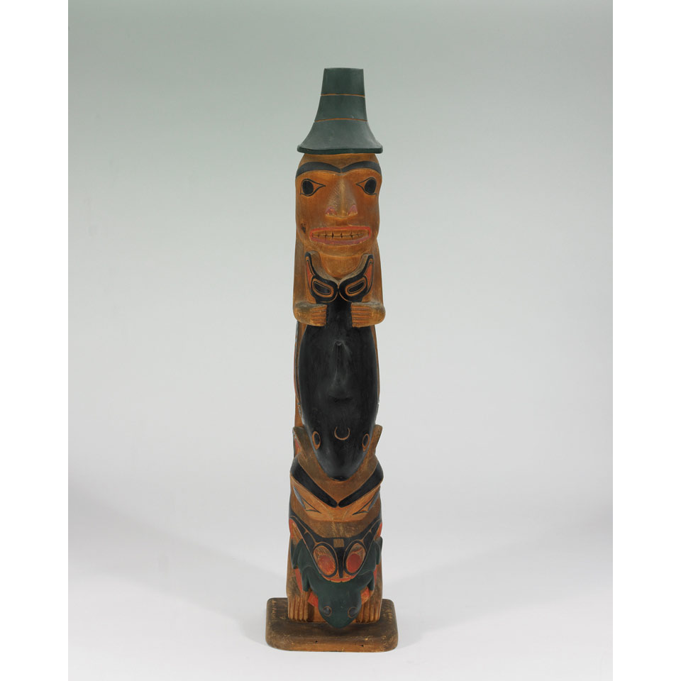 Appraisal: UNKNOWN ARTIST NORTHWEST COAST WOOD TOTEM POLE carved and painted