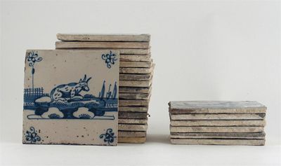 Appraisal: Twenty four blue and white Delft tiles variously painted with