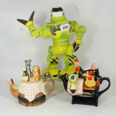 Appraisal: Paul Cardew Character Tea Pots comprising Large Robot Tea Pot