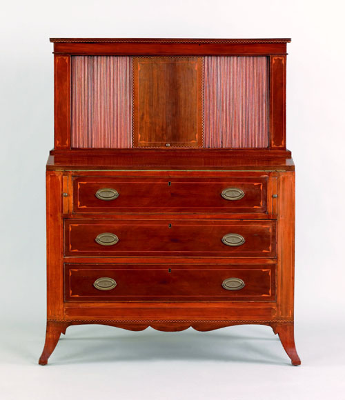 Appraisal: New England Federal mahogany tambour desk ca with extensive inlays