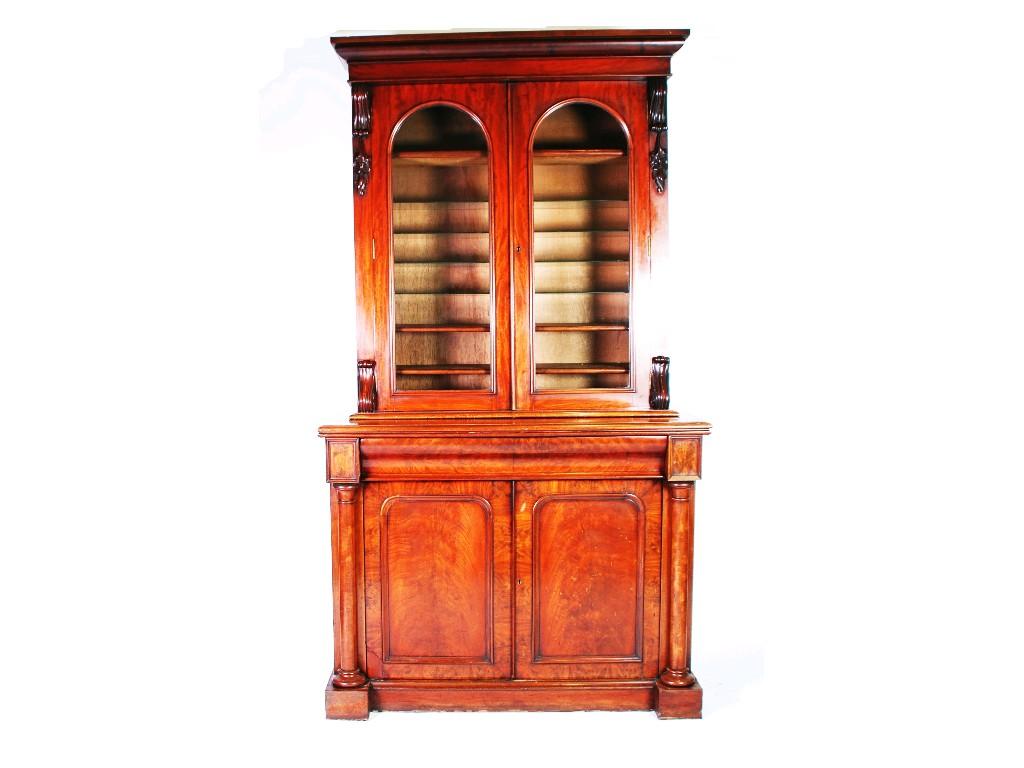 Appraisal: VICTORIAN MAHOGANY AND FIGURED MAHOGANY LIBRARY BOOKCASE the moulded cornice