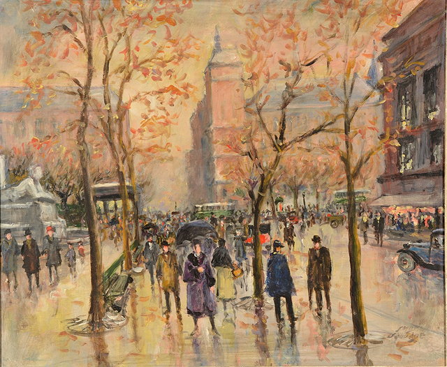 Appraisal: SERGE SAUVAGE TH CENTURY 'Place St Michel' signed oils on