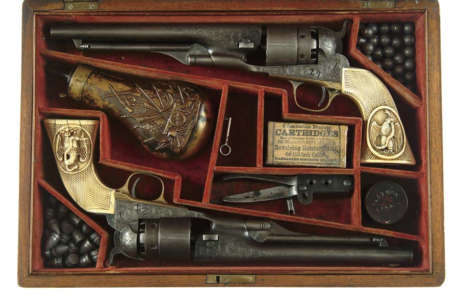 Appraisal: CASED PAIR OF ENGRAVED COLT MODEL ARMY REVOLVERS Cal SN