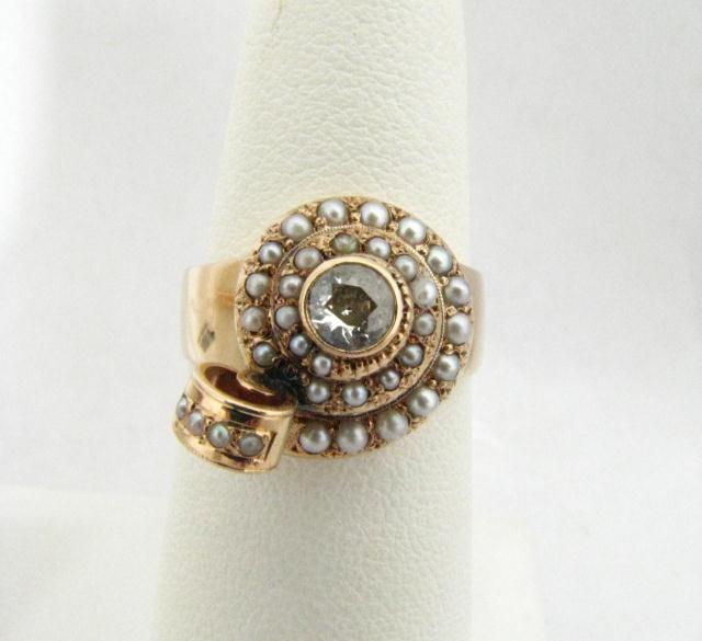 Appraisal: k yellow gold seed pearl ring with European cut bezel