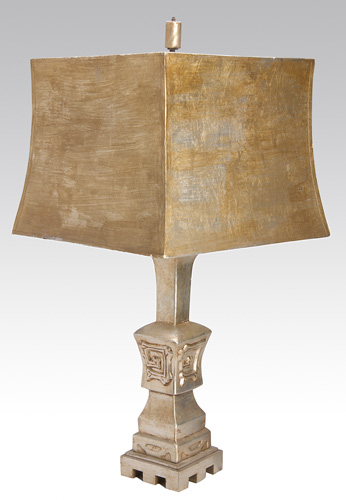 Appraisal: JAMES MONT Table lamp carved and painted in silver leaf