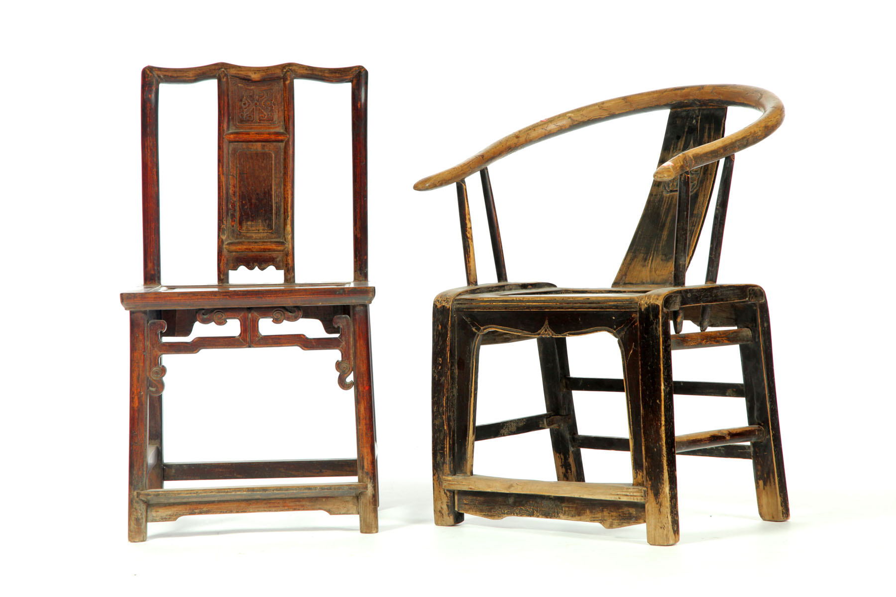 Appraisal: TWO PAIR OF CHAIRS China late th century elmwood Yoke