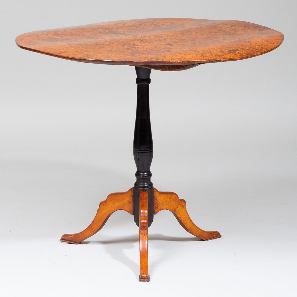 Appraisal: Federal Style Burlwood and Ebonized Tripod Table x in diam