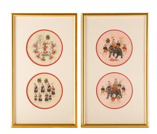 Appraisal: Group of Burmese Figural Roundels on Silk Burmese Early th