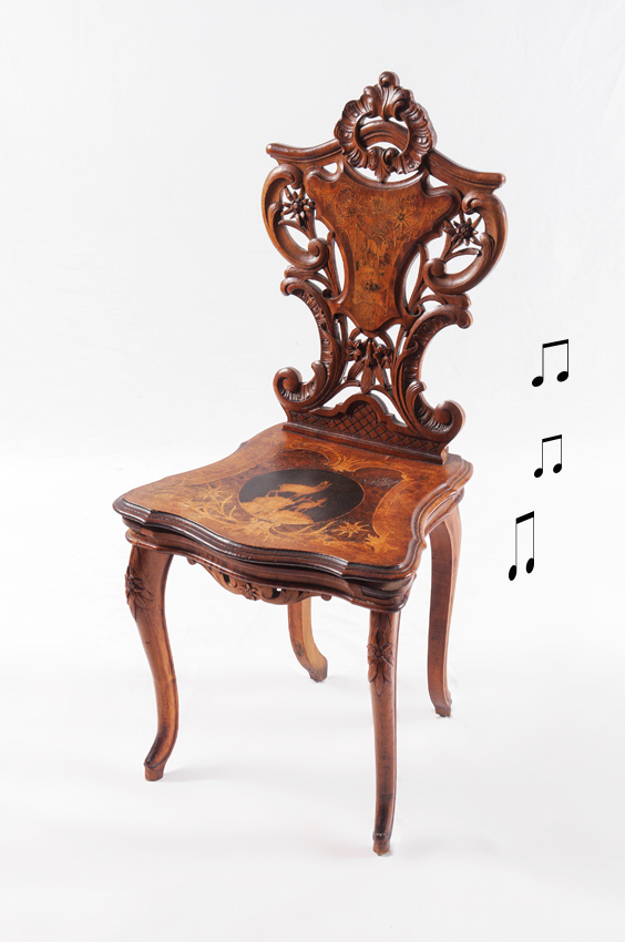 Appraisal: INLAID GERMAN BLACK FOREST MUSIC BOX SIDE CHAIR Late th