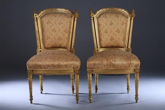 Appraisal: PAIR LOUIS XVI STYLE CARVED GILT-WOOD SIDE CHAIRS late th