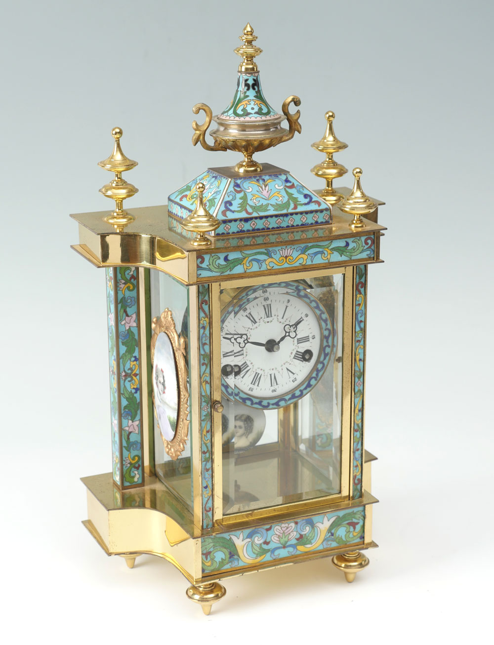 Appraisal: CHINESE CLOISONNE CLOCK WITH PORTRAITS Blue ground cloisonne on brass