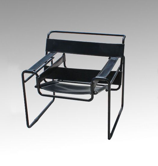 Appraisal: WASSILY CHAIR DESIGNED BY MARCEL BREUER Black metal tube construction