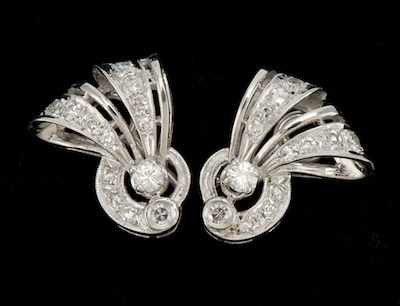 Appraisal: A Pair of Diamond Earrings k white gold ribbon design