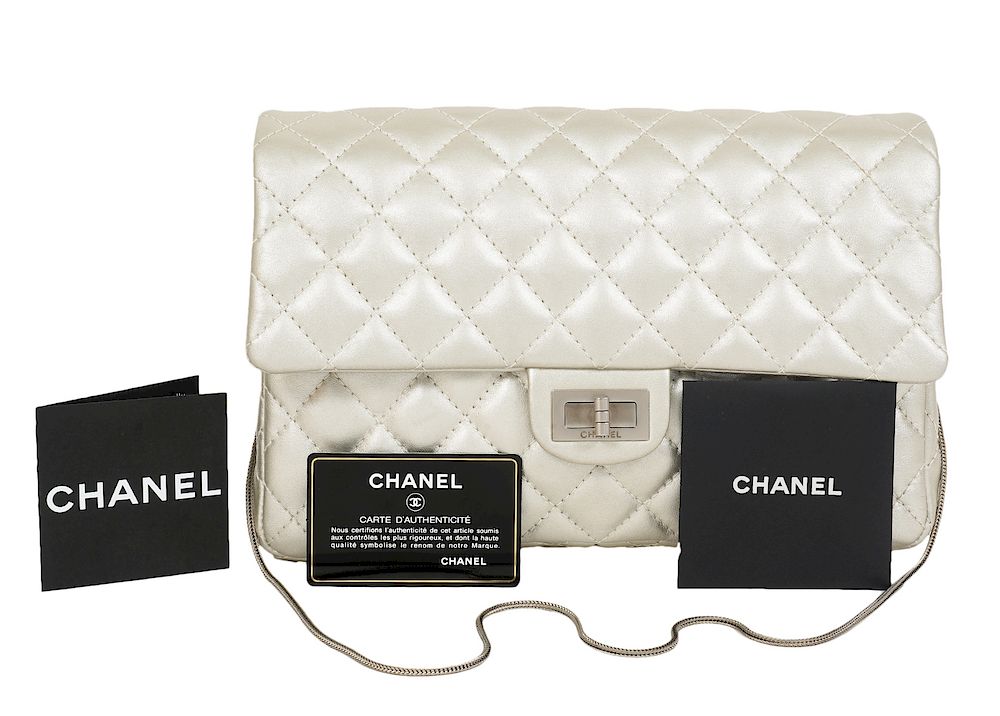 Appraisal: Chanel Reissue Silver Pearly Quilted Clutch Chanel reissue silver pearly