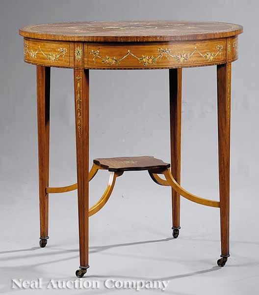 Appraisal: An Edwardian Paint-Decorated Satinwood Center Table in the Adam Taste