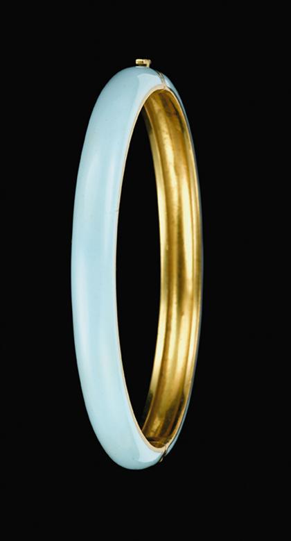 Appraisal: karat yellow gold and blue enamel bangle bracelet D in