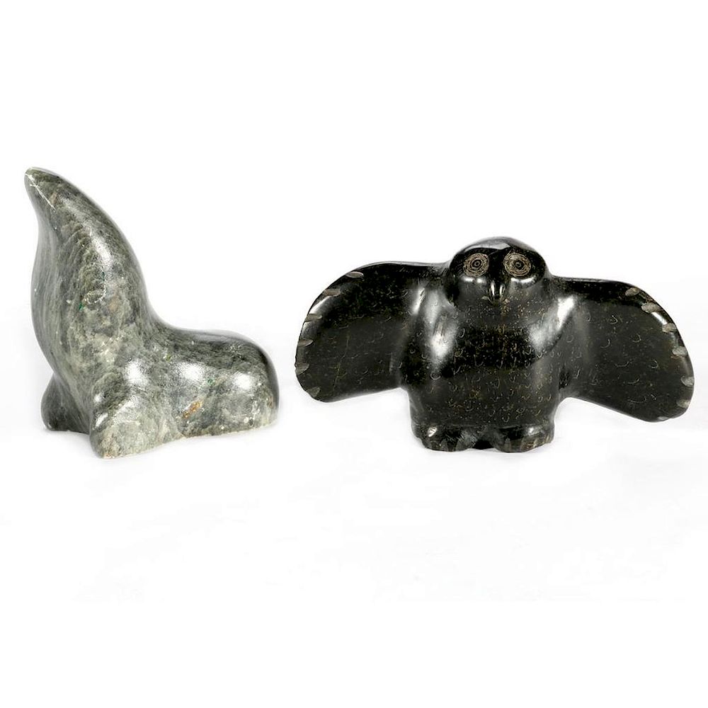 Appraisal: Two Stone Sculptures Manasie Eevik Inuit Owl and Dimu possibly