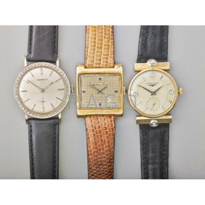 Appraisal: THREE VINTAGE K GOLD MECHANICAL WRISTWATCHES Longines k yg round