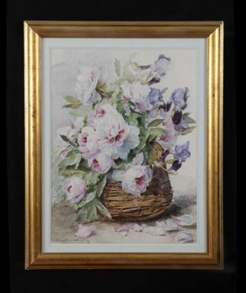 Appraisal: MADELAINE LEMAIRE - STILL LIFE WITH PEONIES AND IRIS Watercolor